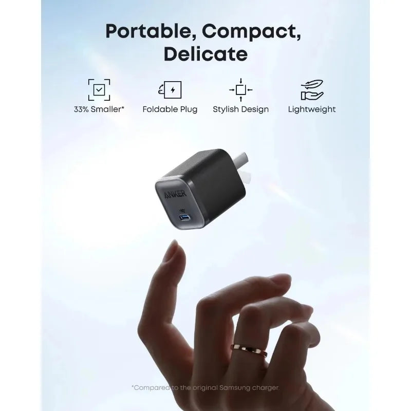 ឆ្នាំងសាក Anker Nano 45W GaN USB-C PD Fast Charger ដុំសាកទំហំតូចអាចបត់បាន សម្រាប់កុំព្យូទ័រយួរដៃ Samsung Galaxy S25 Ultra IPhone