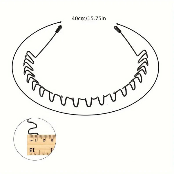 2pcs Metal Hair Band for Men Headband Women Hair Bands Men ,Unisex Black Wavy Spring Outdoor Sports Headbands,Hair accessories