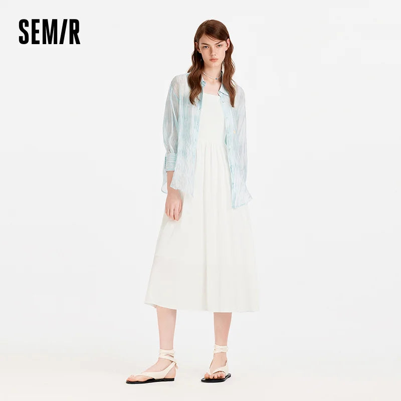 Semir Women Dress U Neck Slip Lapel 2026 Summer Commute Minimalist Two Piece Set Elegant Office Daily Soft Top