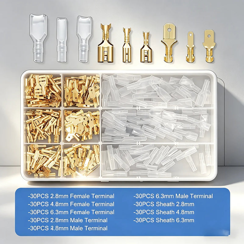 Crimp Terminals, Insulated Seal Electrical Wire Connectors – Crimp Terminal Connector Assortment Kit270/135/120pcs 2.8/4.8/6.3mm