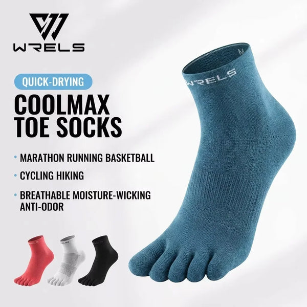 WRELS 1/2/3 Pairs Coolmax Toe Socks Quick Dry Moisture Wicking 5Finger Socks Anti‑Blister Anti‑Odor Breathable Sports Ankle Sock