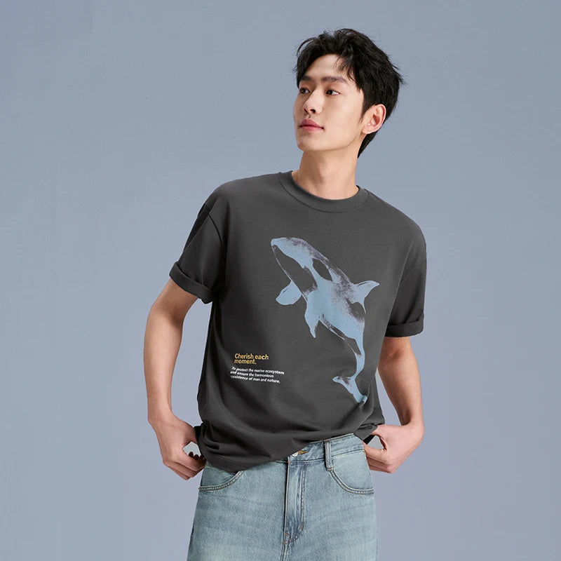 Semir Mens Tshirt 2026 Killer Whale Printed Pure Cotton Loose Fit Casual Fashion Soft Comfortable Daily Wear