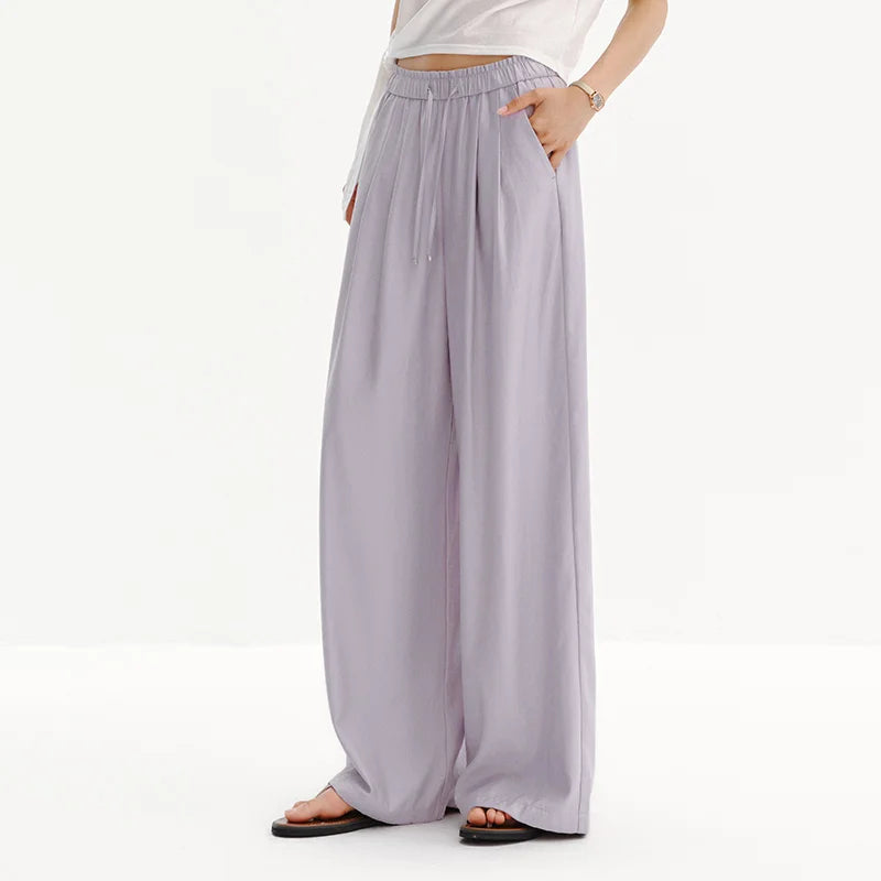 Semir Women Pants Pleated Textured Wide Leg Loose Lace Trim Summer 2026 Casual Style Draped Trousers Bottoms Wear