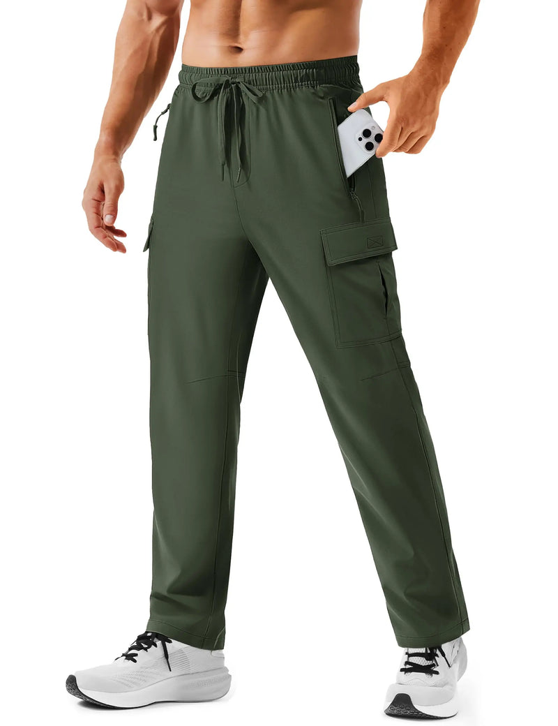 TACVASEN Men's Hiking Cargo Pants with Zipper Pockets Lightweight Quick Dry Water Resistant Travel Athletic Casual Fishing Pants
