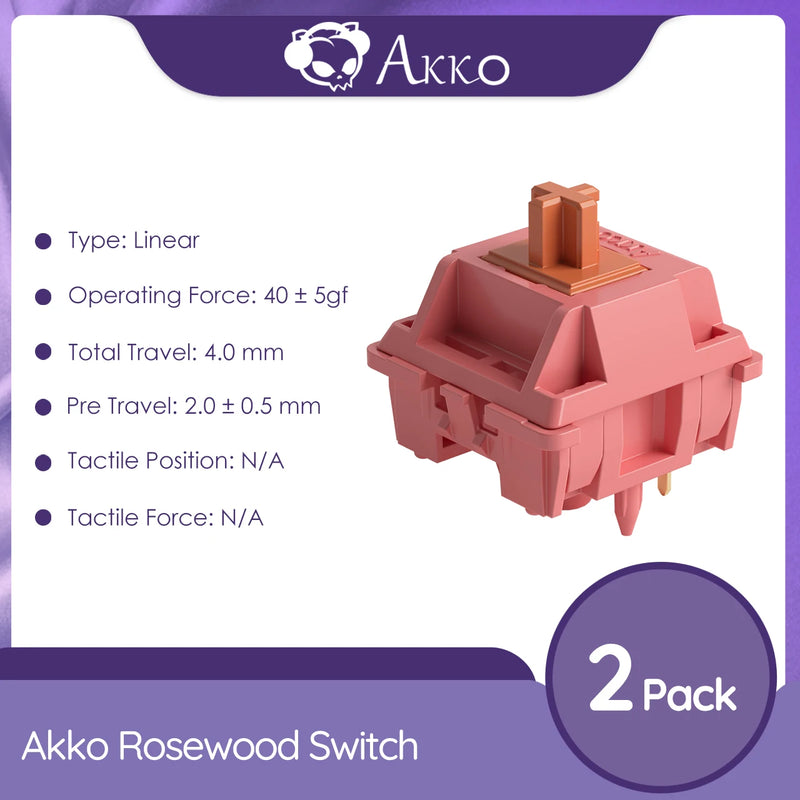 Akko Rosewood Switch 5 Pins 40gf Linear Switch Factory Lubed Deep Low-pitch Compatible with MX Mechanical Keyboard (45 pcs)