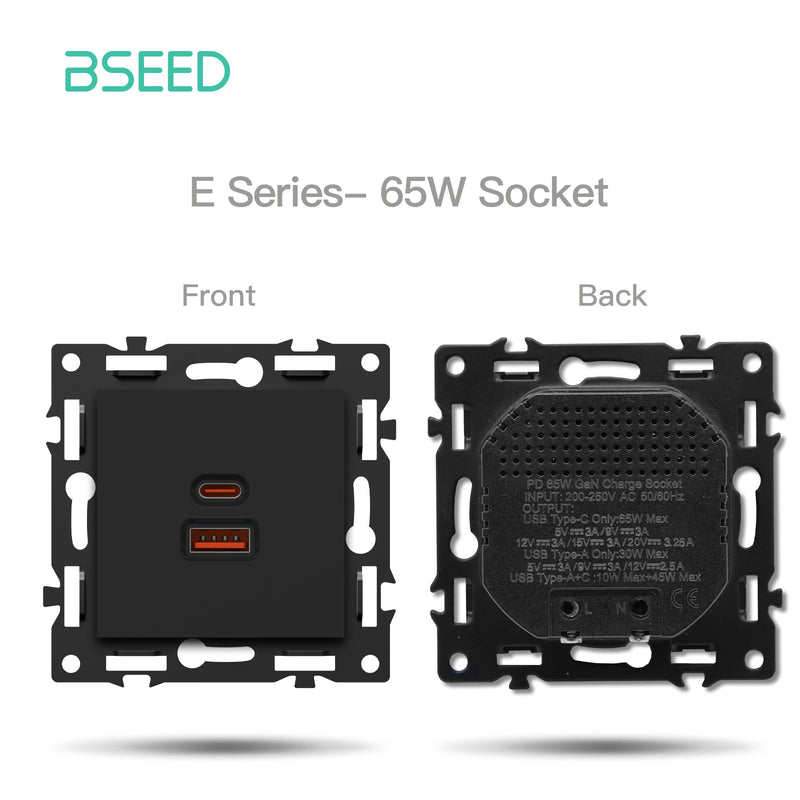 BSEED Wall Button Switch 1/2Gang Part 65W Wall Socket Module Part Internet TV Telephone Socket Glass Frame DIY Function Part