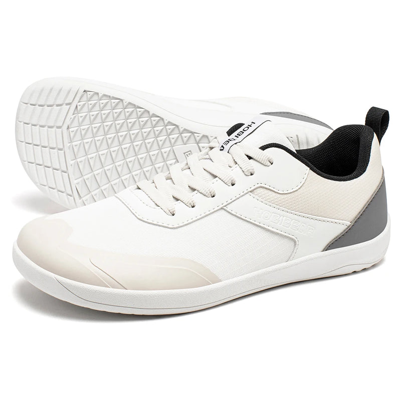 HOBIBEAR Wide Toe Shoes Mens Womens Minimalist Mesh Artificial Leather Sneakers Lace Up Lightweight Breathable Walking Shoes