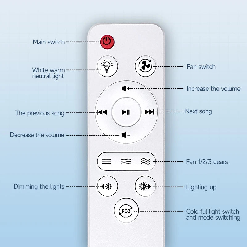 4 in 1 RGB Intelligent E27 Ceiling Fan Light 3-Speed Remote Control 5-Speed Fan with Speaker Dimming Mode for Bar Home Party