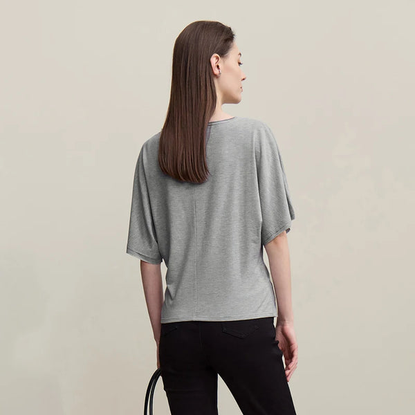 Amii Women's Summer Tee 2026 New Boat Neck Dolman Sleeve Loose Versatile T-Shirt Stretch Casual Knit Ladies Clothing 12622054