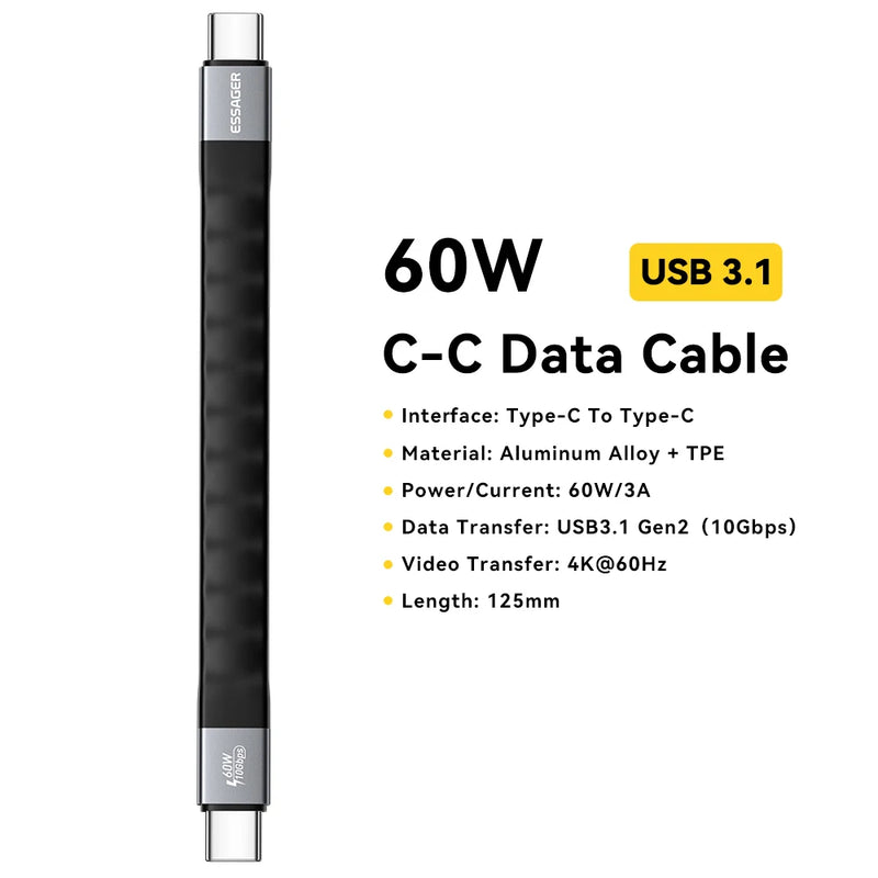 ខ្សែ Essager USB 4.0 Type-C ផ្ទេរទិន្នន័យ 40Gbps និងវីដេអូ 8K@60Hz 240W PD សាកថ្មលឿនសម្រាប់ MacBook iPhone កុំព្យូទ័រយួរដៃ ថាសរឹងចល័ត