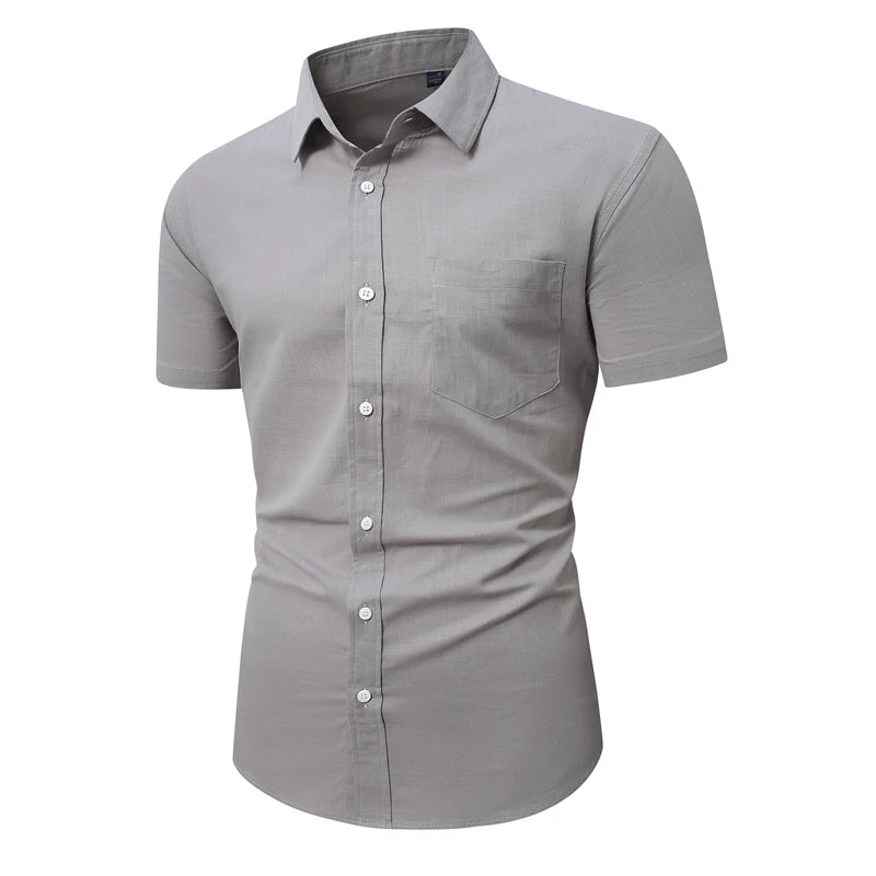 2026 New Men's Short-sleeved Shirt,Single-breasted Square Collar Bamboo Cotton Shirts, Very Time Office Leisure,White Black Blue