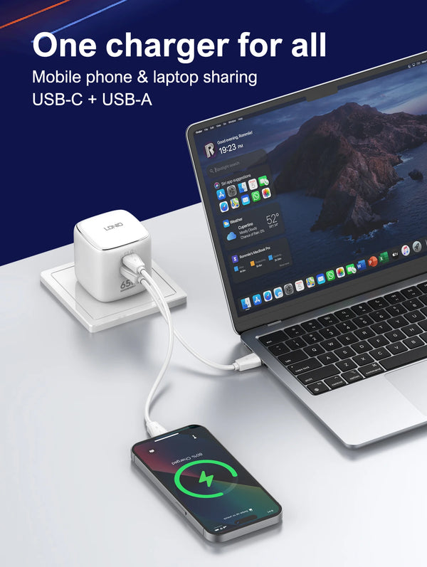 ឆ្នាំងសាក LDNIO 65W USB C ឆ្នាំងសាក GaN អាដាប់ទ័រធ្វើដំណើរប្រភេទ C ច្រើនរន្ធ សម្រាប់ MacBook iPad iPhone 15 14 Pro Max Xiaomi Galaxy S23