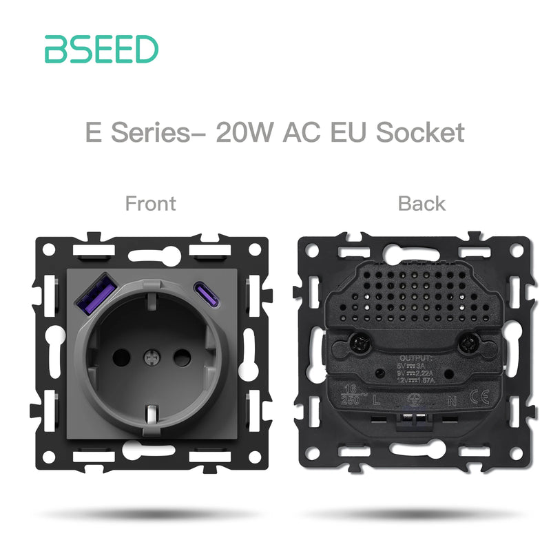 BSEED E Series WIFI Click Light Switch Part 1/2/3/4Gang 2Way Switch Function DIY Part EU Smart Socket Outlets Plastic Frame