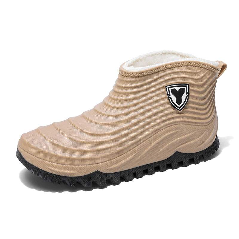 Men's warm plush rain shoes winter non-slip waterproof outdoor fishing water shoe fashion youth casual wading camping rain boots