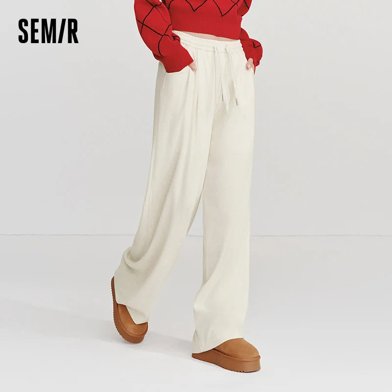 Semir Loose Pants Women 2026 Spring Pleated Elastic Waist Pants Loose Wide Leg Casual Trousers
