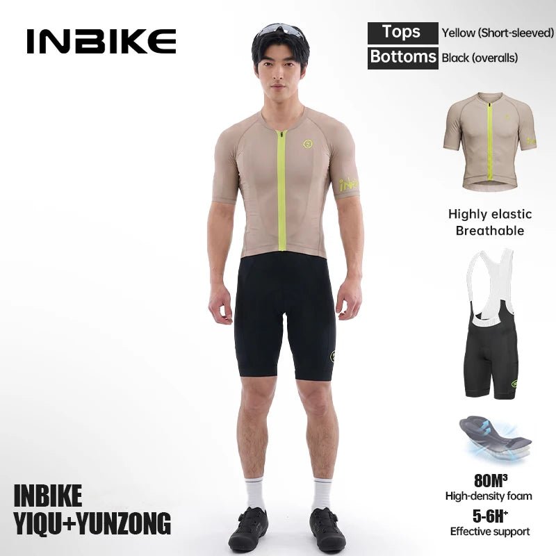 INBIKE Professional Cycling Jersey Short Sleeve Men with Bib Shorts – Breathable Quick Dry Summer Road Bike Riding Suit Slim Fit