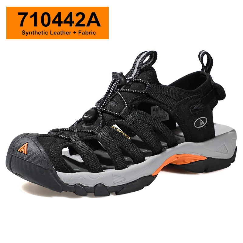 HUMTTO Summer Beach Sandals Men Outdoor Water Sneakers Leather Hiking Camping Climbing Aqua Shoes Breathable Sandals for Mens