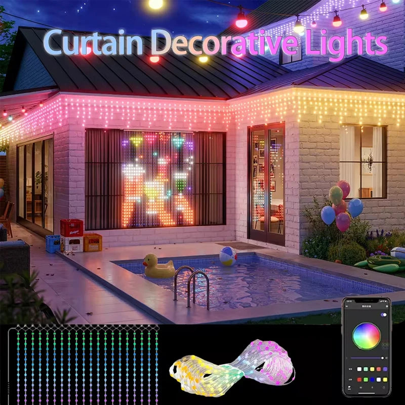 ភ្លើងខ្សែ LED RGB ឆ្លាតវៃ DIY ការគ្រប់គ្រងកម្មវិធី LED String Music Sync ភ្លើង Fairy Plug USB លំនាំអក្សរសម្រាប់ការតុបតែងបន្ទប់ពិធីជប់លៀង