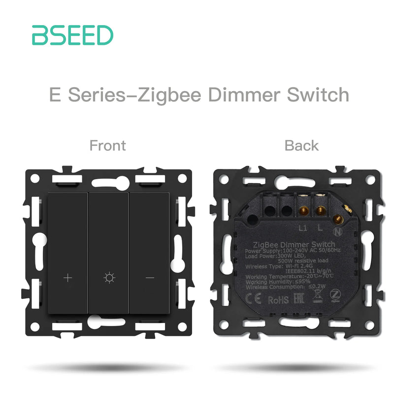 BSEED Zigbee Click Light Switch Part 1/2/3/4Gang 2Way Switch Function DIY Part EU Smart Socket Outlets Plastic Frame Black Color