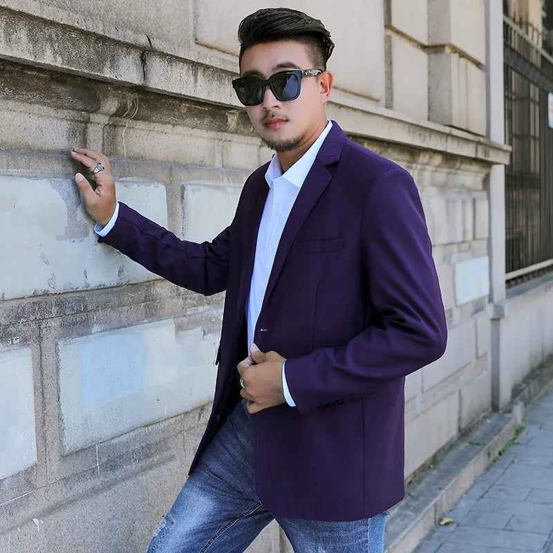 Asian Size Men's Suit Jacket, Single Breasted V-Neck Coat, Business Casual Office Blazer, Purple Blue Gray Black 5XL 6XL 7XL 8XL