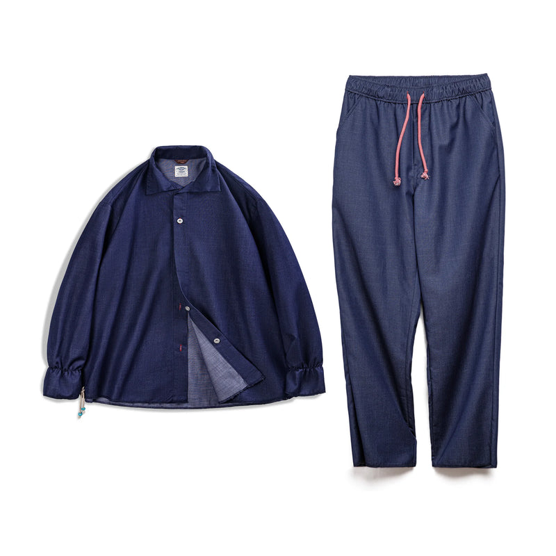 ឈុតអាវ និងខោ Maden ពណ៌ Denim ពណ៌ខៀវសម្រាប់បុរស កអាវរលុង ដៃវែង អាវក្រៅរដូវផ្ការីក ស្លៀកធម្មតា មានផាសុកភាព