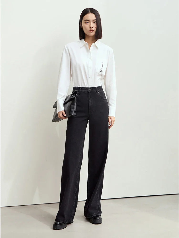 ខោខូវប៊យ Amii Minimalism សម្រាប់ស្ត្រី 2026 រដូវស្លឹកឈើជ្រុះថ្មី Basic Retro កប្បាសខោខូវប៊យជើងវែងរលុងសម្រាប់ស្ត្រី 12443226