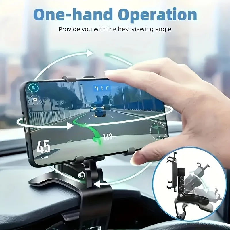 1pc 360° Rotating Car Phone Holder Suction & Adhesive Dashboard Mount ABS Stable Hands-Free Navigation Car Accessory.