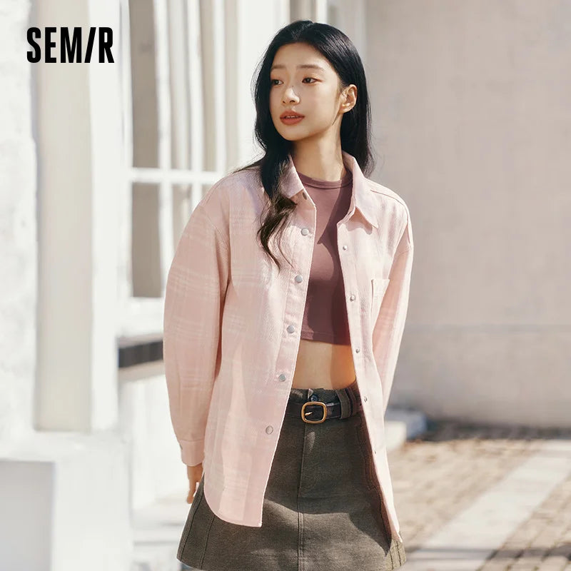 Semir Soft Shirt Women Spring 2026 Plaid Denim Loose Casual Comfortable Daily Wear Versatile Stylish Blouse
