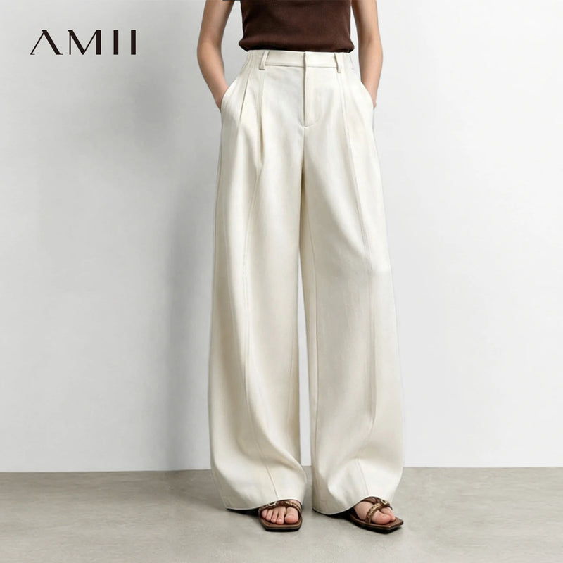 Amii Women's Wide Leg Pants Cotton Casual Loose Fit Minimalist Long Trousers 2026 Autumn Straight Pants Woman Clothing 12643015