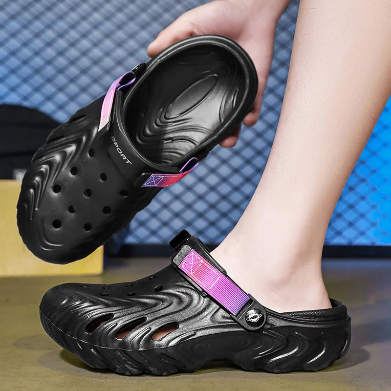Wide Fit Men's EVA Clogs Non Slip Quick Dry Garden Shoes Adjustable Sport Strap Breathable Slip on Beach Sandals Shower Outdoor