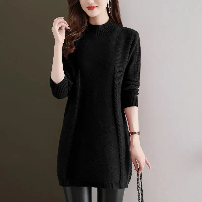 Winter Clothes Woman Half Turtleneck Warm Pullover Tops Female Knitting Spring Autumn Women's Sweaters Woolen Short Mini Dress