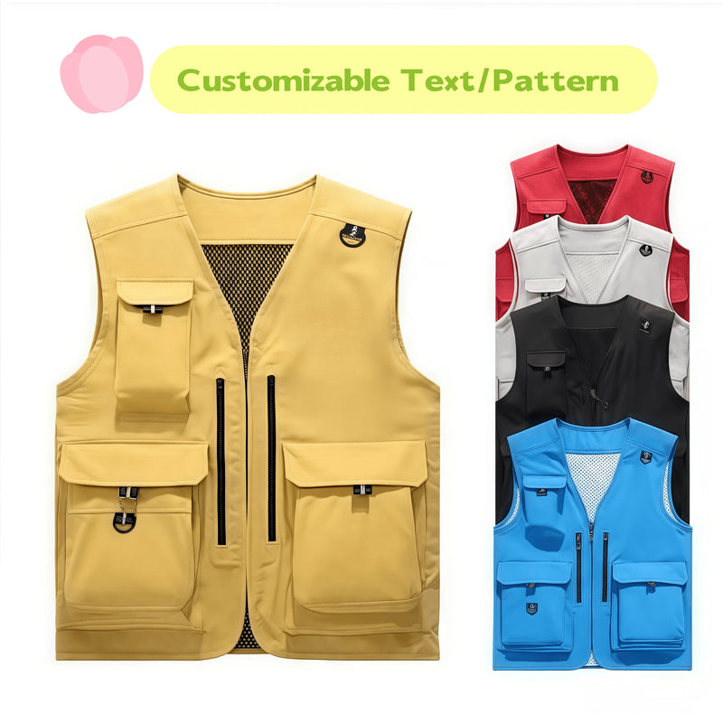 New Multi-pocket high-end  Work and leisure vest Summer outdoor fishing lightweight vest custom logo printed team jacket