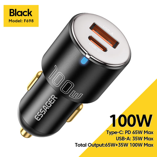 Essager PD 100W 66W Car Charger Fast Charging Quick Charger QC PD 3.0 For iPhone 14 Type C USB Car Charger For Samsung Huawei 100W TypeC With USB