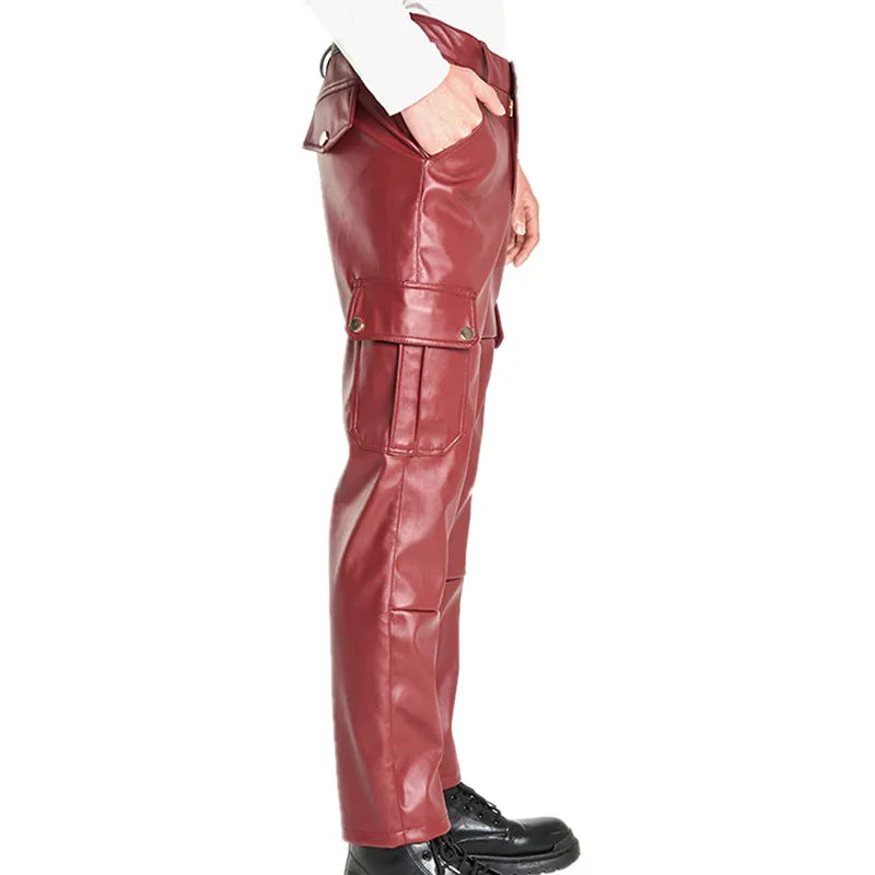 Multi-pocket Men's Casual PU Pants, Fashionable Biker Leather Pants, Windproof and Waterproof Dirt-resistant Trousers,Size S-5XL