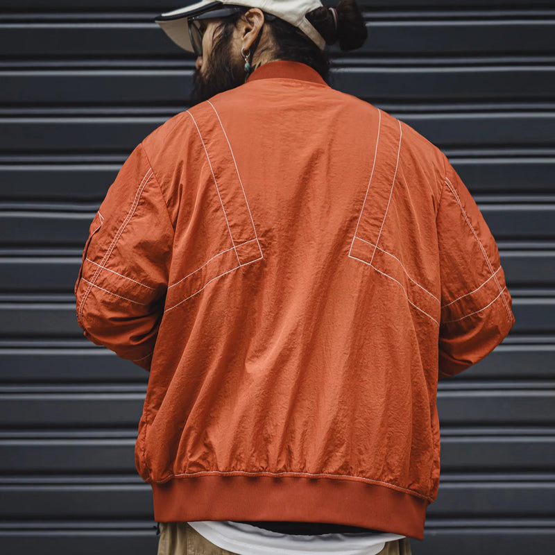 Maden Men‘s Vintage MA-1 Bomber Jacket Red Lightweight Pilot Coat with Zipper Classic Baseball Style Jacket for Spring Autumn