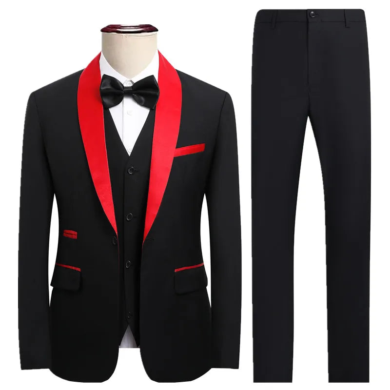 2026 New Men's Black Suit Three-Piece, Business Wedding Jacket with Vest and Pants, Asian Size M-6XL, Burgundy Gray White Sets.