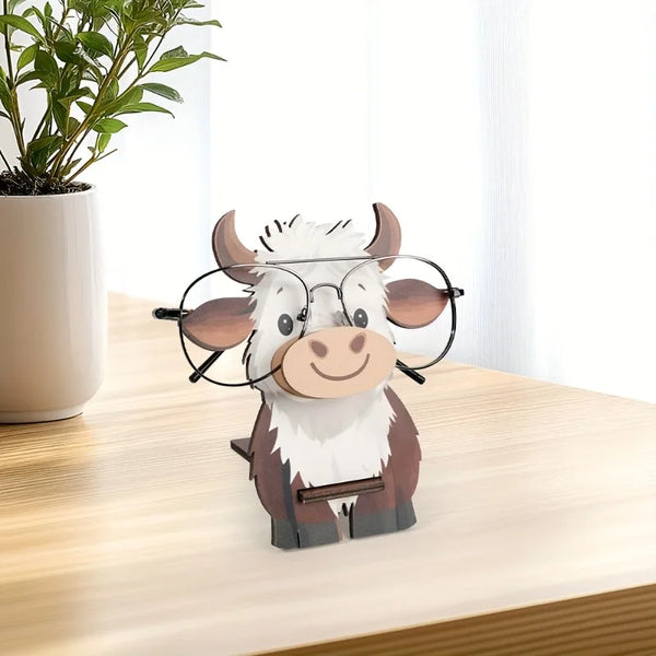 1pc Wooden Highland Cow Eyeglass Frame,Cute Cow-Shaped Eyeglass Display Stand,Suitable for Home Office Desktop Decor,Nightstand.