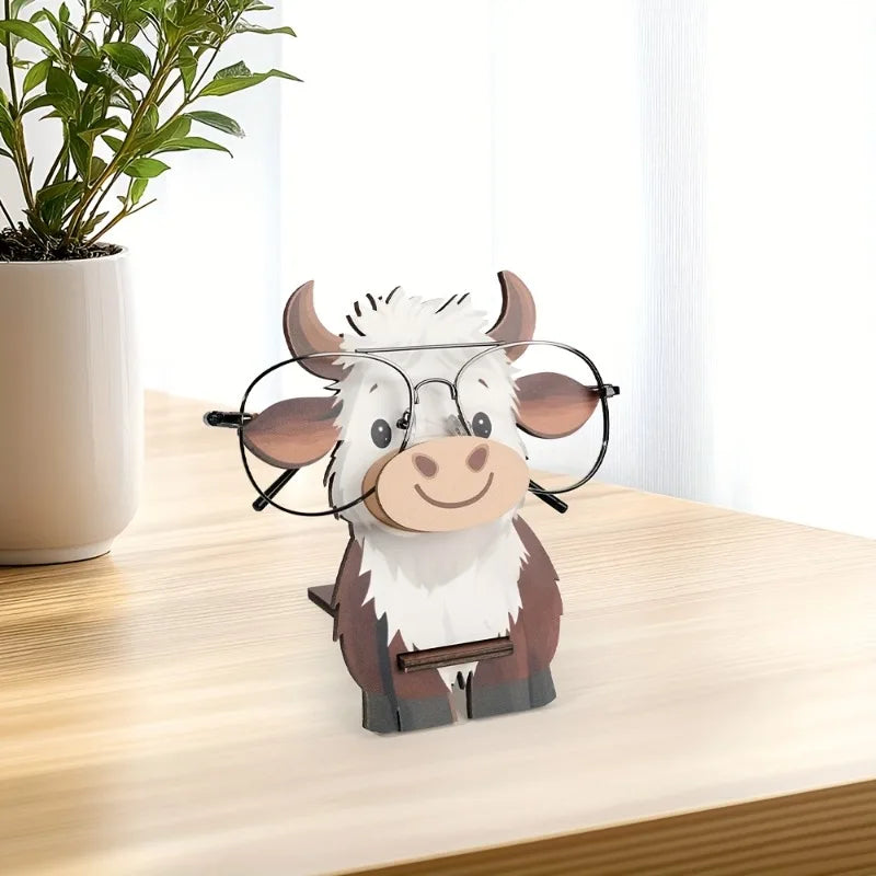 1pc Wooden Highland Cow Eyeglass Frame,Cute Cow-Shaped Eyeglass Display Stand,Suitable for Home Office Desktop Decor,Nightstand.