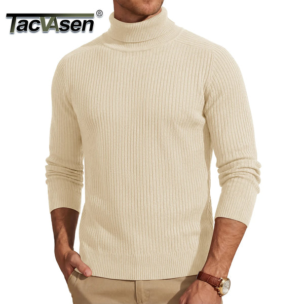 TACVASEN Men's Knit Turtleneck Sweater Thicken Ribbed Long Sleeve Solid Pullover Casual Fall Winter Thermal Soft Tops Streetwear