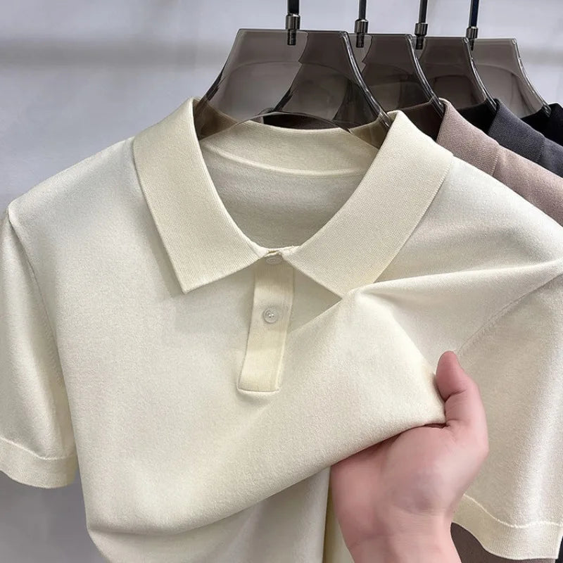 Men's Summer Short Sleeve Polo Shirt | Lightweight Breathable Ribbed Knit | Casual Slim Fit Multi-Color Tops