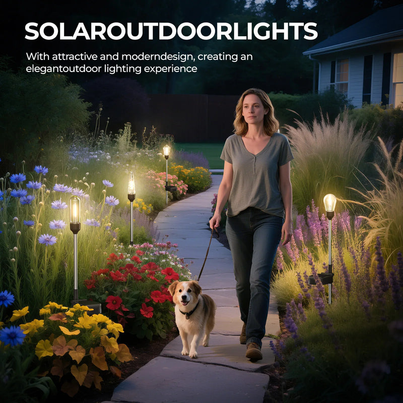 2pcs Solar Pathway Light Outdoor Waterproof with 3000K Tungsten Filament Bulb Landscape Lighting for Yard Driveway GardenWalkway