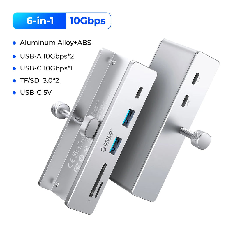 ORICO Aluminum 8 in 1 USB Clip Hub With Power Supply Suitable for High Speed 10GBPS Data Transmission on MAC OS PC