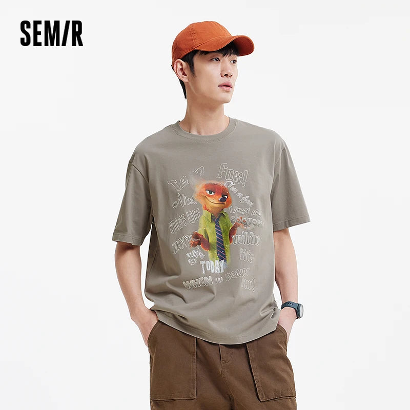 Semir Men Tshirt Cool Feeling Short Sleeve Antibacterial Retro Cartoon Print Loose Knit Summer Casual Style 2026 Top