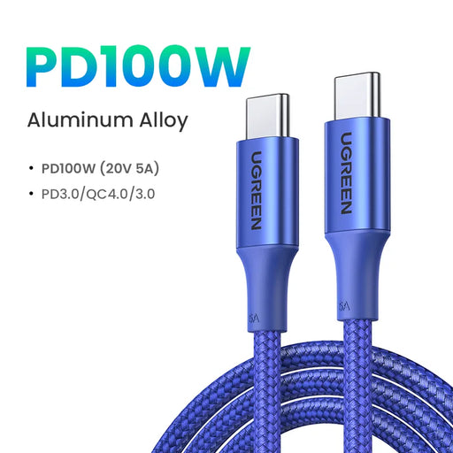 【New-in Sale】UGREEN USB Cable 100W Type C to Type C for MacBook Samsung PD100W USB Type C Fast Charging Cable Cord QC4.0 USB C 100W Fashion Blue CHINA