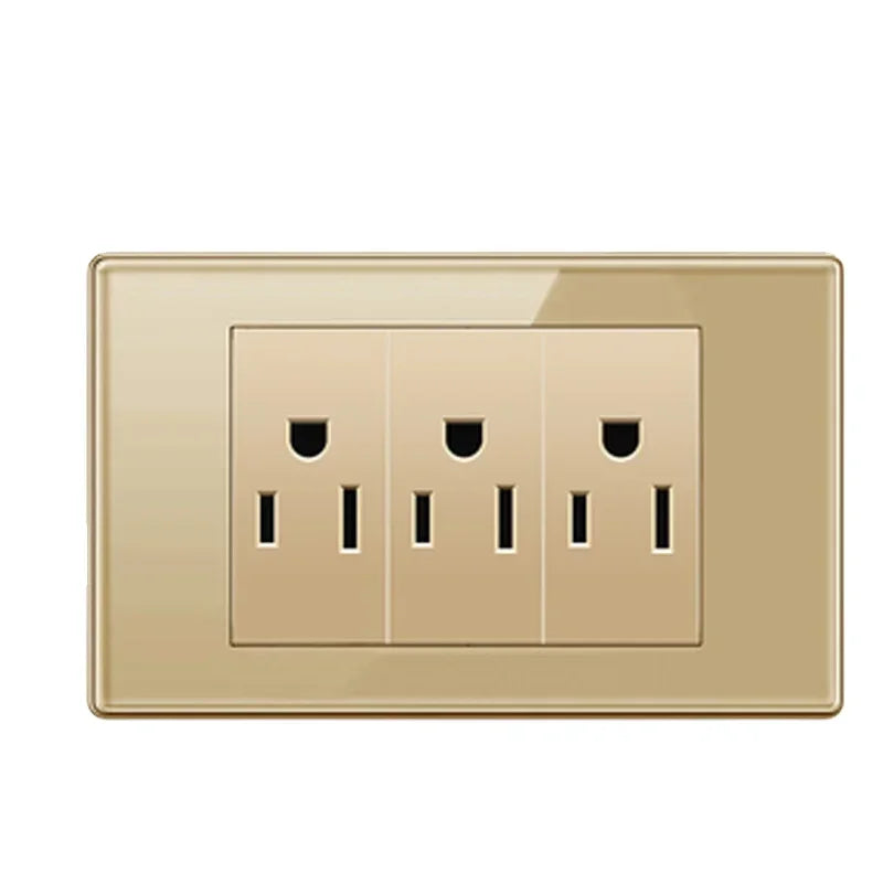 Depoguye US Mexico Wall Light Switch Socket 5V 2.1A USB Type-c Charger Plug,Golden Glass Panel American Standard Power Outlet