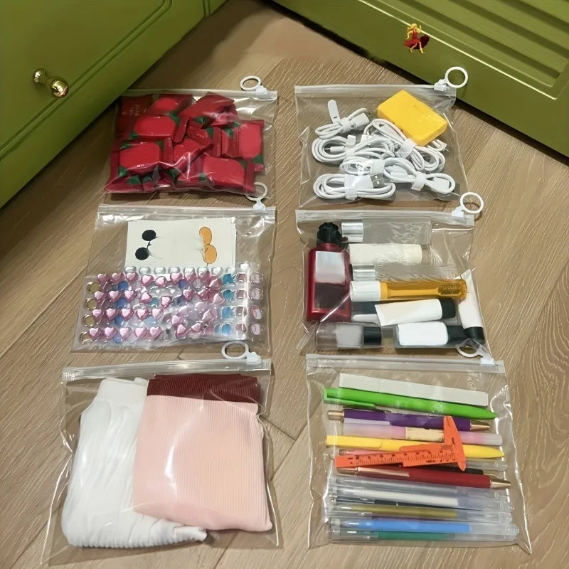 5pcs Transparent Rectangular Plastic Zipper Bags with Pull Rings, Pouches for Organizing Socks, Underwear, for Home, Moving.