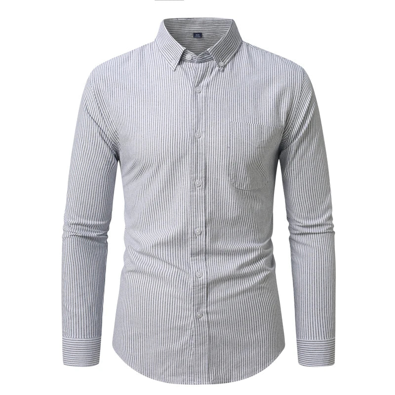 Button Down Collar Men's White Long Sleeve Cotton Shirt, Oxford Spun Business Casual Shirts,Asian Size M-4XL,Gray Blue Available