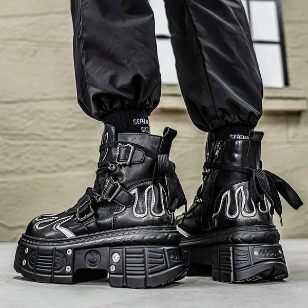 Men's Boots Four Seasons Thick-Soled High-Top Boots Fashion Joker Plus Size Tide Boots Anti-Slip Comfort Youth Casual Work Boots
