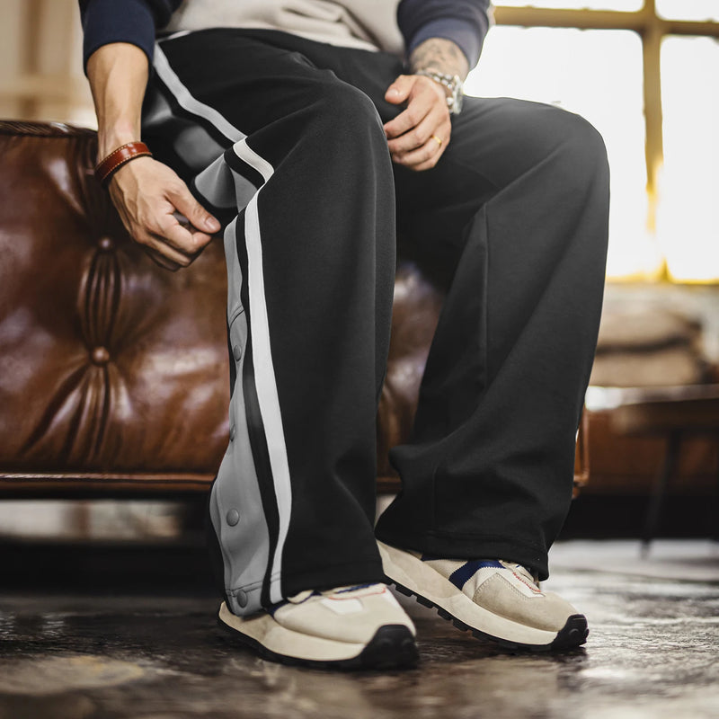 Maden Men’s American Basketball Sweatpants Straight Leg Casual Track Pants Black Stripe Loose Fit Joggers Fall Winter