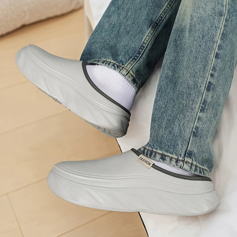 Men's Mules casual cotton shoes winter light non-slip soft sole comfort outdoor fashion walking chef work semi cotton slippers